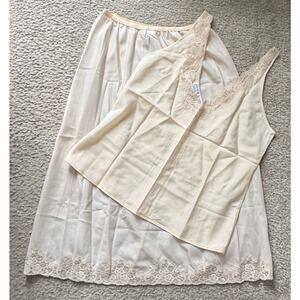 VINTAGE LADY LYNNE BEIGE SIZE SMALL CAMISOLE #15316 & Skirt Set Women’s 27”